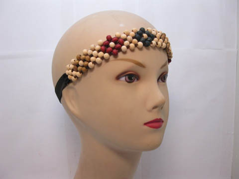 5x12Pcs New Elastic Wooden Beaded Headbands - Click Image to Close
