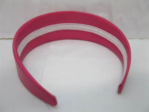 12Pcs New Deep Pink Wide Hairbands Leather Cover - Click Image to Close