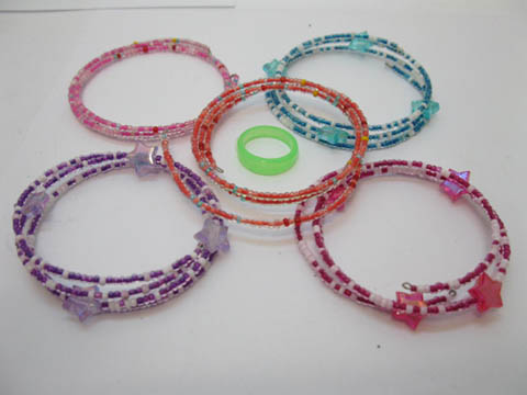 20 Sets Glass Beads Wrap Bracelets & Rings Sets - Click Image to Close