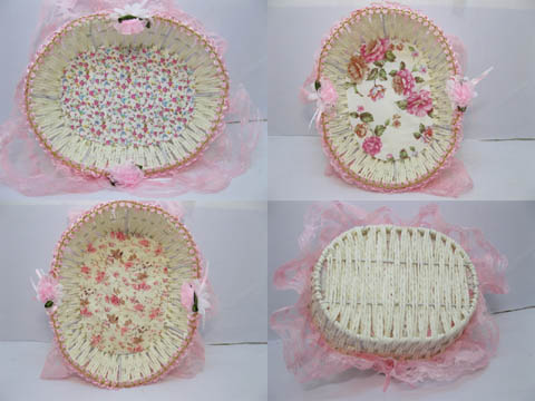 10X Fancy Handmade Oval Shape Paper Crochet Basket - Click Image to Close