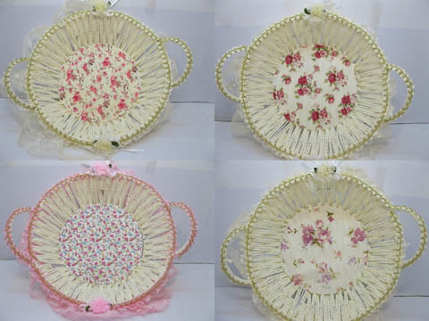 10X Fancy Handmade Round Paper Crochet Basket w/Handle 10X Fancy Handmade Round Paper Crochet Basket w/Handle