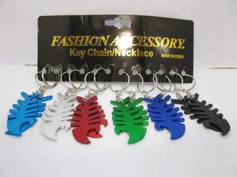 60 Aluminium Fishbone Keychain Key Rings Mixed Wholesale - Click Image to Close