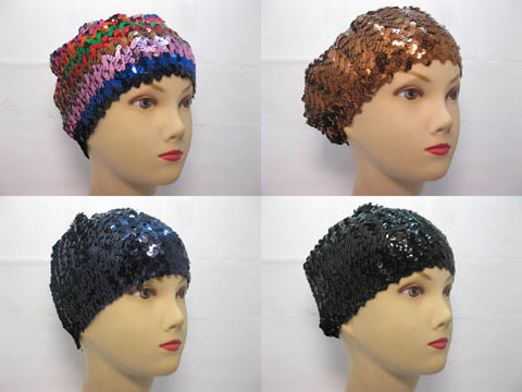 5Pcs Elastic Ladies Sequined Hat Sequin Hat Mixed Color - Click Image to Close