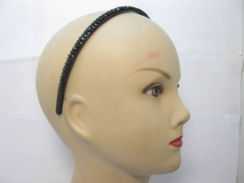 12Pcs 8mm Hairband Hair Bands with Rhinestone Black - Click Image to Close