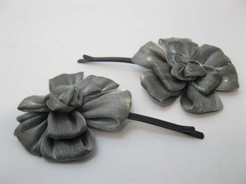 4x12Pair Gauze Flower Hairclips Hair Clips Mixed Color - Click Image to Close