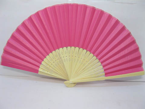 10X DIY Plain Fuschia Paper Hand Fans for Wedding 21cm - Click Image to Close