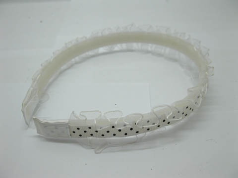 24X New White Black Dot Head Band Hairband with Lace Trim - Click Image to Close