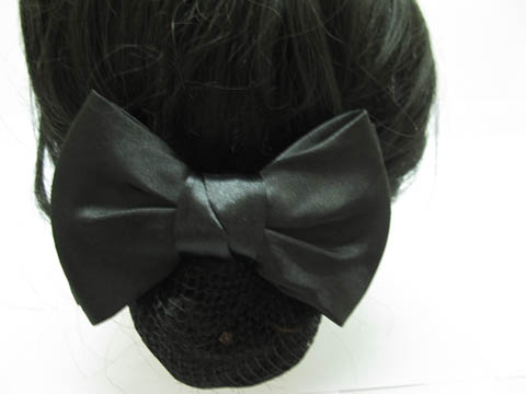 12Pcs Black Bowknot Hairclip with Hair Bun Net - Click Image to Close