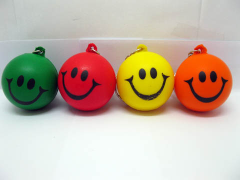 48 Anti-Stress PU Foam Squeeze Smile Face Ball Key Ring - Click Image to Close