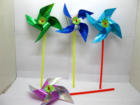 100 Exciting Glitter Flower Plastic Windmills Great Toy - Click Image to Close