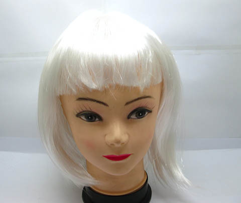 4Pc Bobo Head Style Neat Bang Short Straight Cosplay Wig - White - Click Image to Close