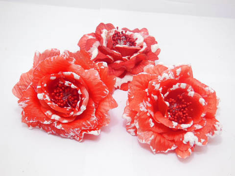 12 Red Peony Flower Elastic Scrunchies & Brooch Hair Elastic - Click Image to Close