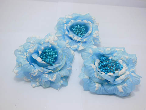 12 Blue Peony Flower Elastic Scrunchies & Brooch Hair Elastic - Click Image to Close