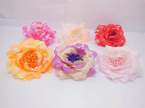 12 Peony Flower Elastic Scrunchies & Brooch Hair Elastic - Click Image to Close