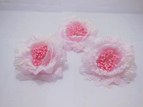 12 Pink Peony Flower Elastic Scrunchies & Brooch Hair Elastic - Click Image to Close