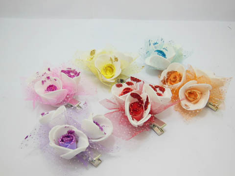 48Pcs (24Pairs) New Foam Rose Flower Hair Clips Mixed - Click Image to Close
