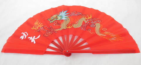 1X Chinese Dragon Martial Kung Fu Tai Chi Dance Fan Red - Click Image to Close