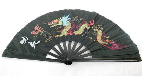 1X Chinese Dragon Martial Kung Fu Tai Chi Dance Fan Black - Click Image to Close