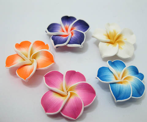 20 New Fimo Beads Frangipani Jewellery Finding 3cm Mixed - Click Image to Close