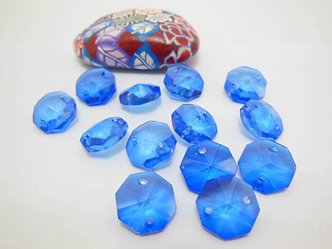 100 Blue Crystal Faceted Double-Hole Suncatcher Beads 14mm - Click Image to Close