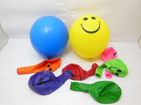100 Smiley Face Balloons Mixed Color 30cm - Click Image to Close
