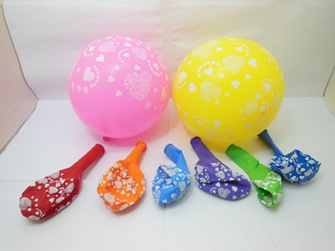 100 Hearts Printed Balloons Mixed Color 30cm - Click Image to Close