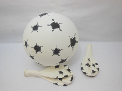 100 White Football Printed Balloons 30cm - Click Image to Close