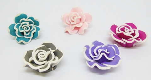 50 Colorful Blooming Rose Clay Beads Mixed - Click Image to Close