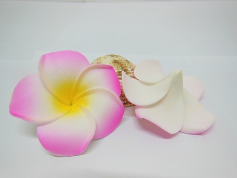 50 New Pink Fabulous Foam Frangipani Flower 4.5x2cm - Click Image to Close