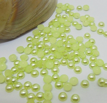 9500Pcs 3mm Lime Green Semi-Circle Simulated Pearl Bead Flatback - Click Image to Close