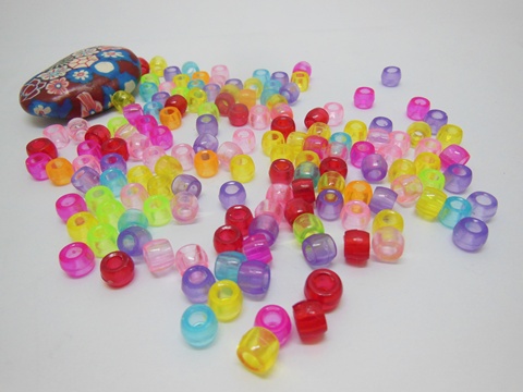 2000 Clear Colored Barrel Pony Beads 6x8mm Mixed - Click Image to Close