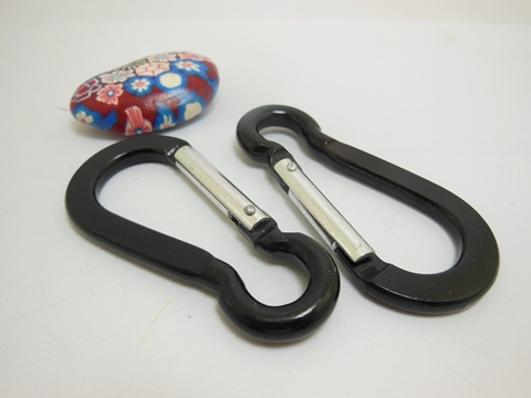 50 Black Aluminum Flat Carabiner Key Rings/Keychains - Click Image to Close