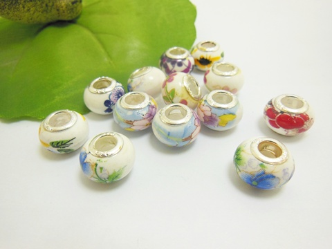 100 Flower Round Glass European Beads Mixed 100 Flower Round Glass European Beads Mixed