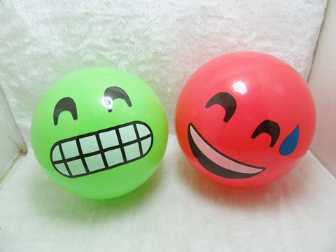 10 Inflatable Funny Emoticon Bouncing Balls 22cm Dia. - Click Image to Close