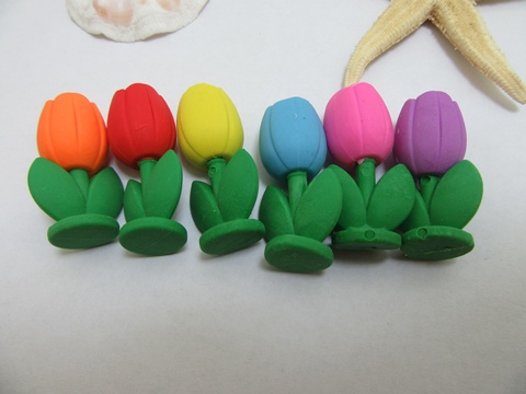 48Packsx2Pcs Flower Shape Erasers Mixed Color - Click Image to Close