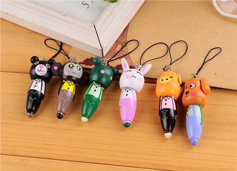 20Pcs Wooden Mini Cartoon Ballpoint Pen Black Ink Assorted - Click Image to Close