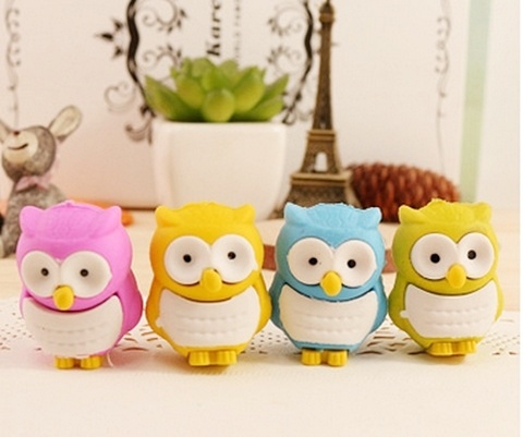 36Pcs New Novelty Owl Shaped Erasers Mixed Color - Click Image to Close
