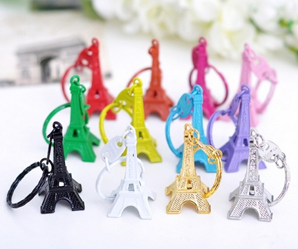 50Pcs Metal France Eiffel Tower Key Ring Mixed colour - Click Image to Close