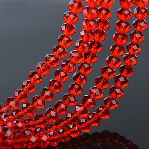 10Strand x 95Pcs Red Rondelle Faceted Crystal Beads 6mm - Click Image to Close