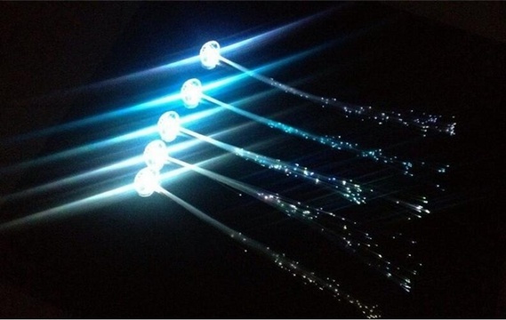 12 Flashing Light Up LED Fiber Optic Hair Clips - Colorful - Click Image to Close
