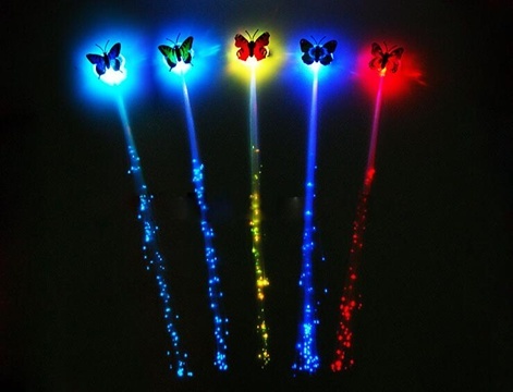 12 Butterfly Flashing Light Up LED Fiber Optic Hair Clips - Click Image to Close