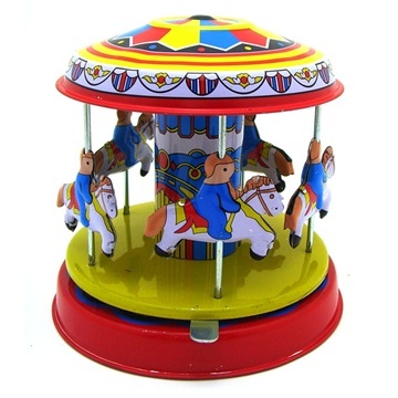 1X Tin Wind up Merry-Go-Round Clockwork Spring Toy - Click Image to Close