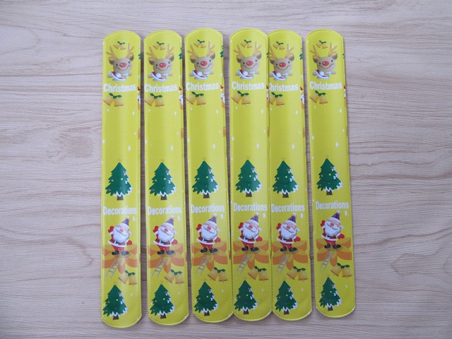 100X Christmas Reflective Magic Ruler Slap Band Bracelets Yellow - Click Image to Close