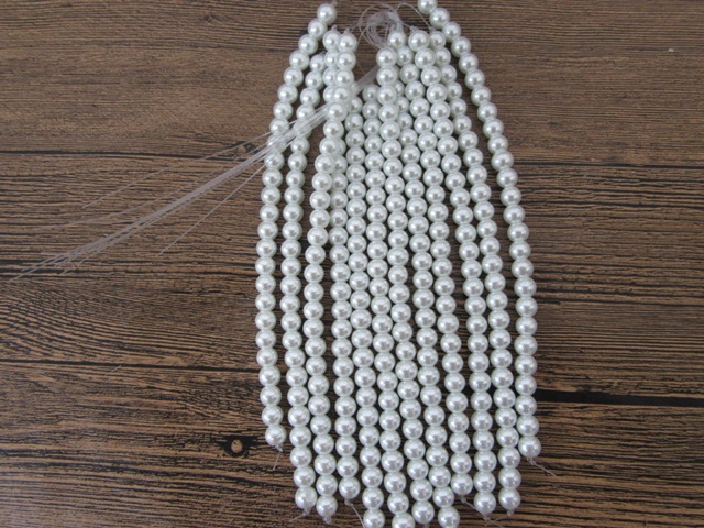 12Strands X 25Pcs White Glass Pearl Beads 8mm Dia. - Click Image to Close