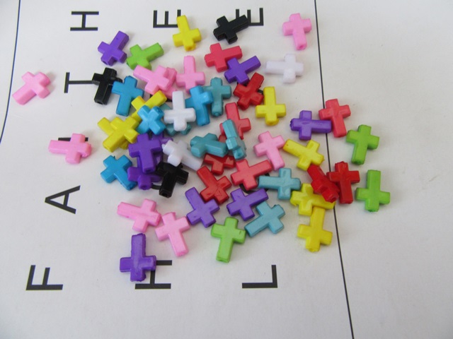 500Pcs Plastic Cross Beads Mixed Color 16x13x4mm - Click Image to Close