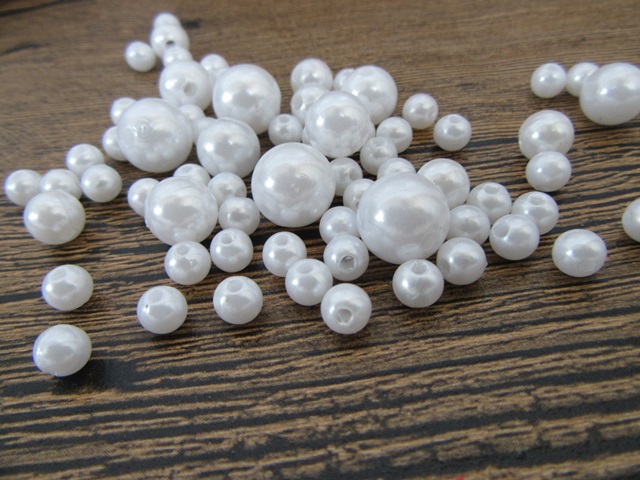 200Grams White Round Simulate Pearl Beads 6-12mm - Click Image to Close
