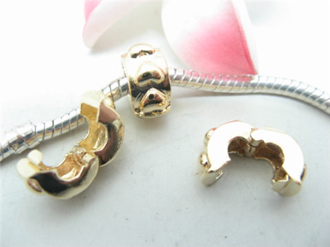 10 Heart Golden Plated European Stopper Beads Clips - Click Image to Close