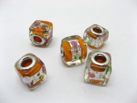 50 Orange Murano Cubic Glass European Beads - Click Image to Close