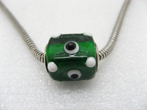 50 Green Murano Cubic Glass European Beads With White Dots - Click Image to Close