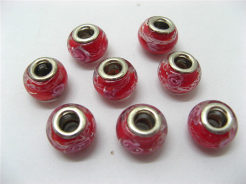 100 Red Murano Rose Flower Round Glass Pandora beads 100 Red Murano Rose Flower Round Glass Pandora beads